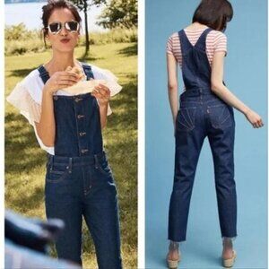 LEVI'S Orange Tab Overalls Jumpsuit Sz 25 Blue Raw Fringe Hem